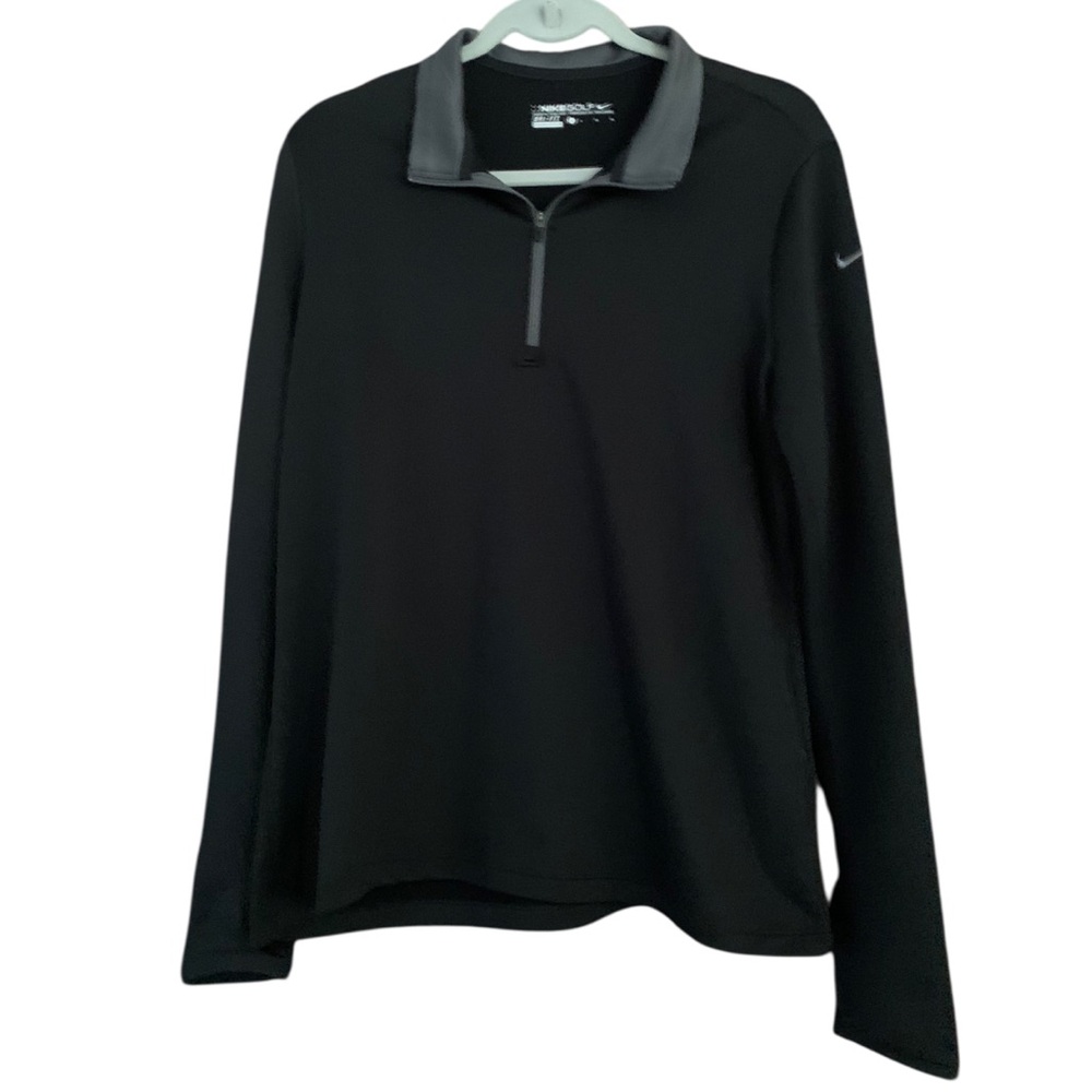 Nike Golf Black Dri-Fit Golf 1/4 Zip Pullover Thumbhole Embroidered Swoosh Sz L